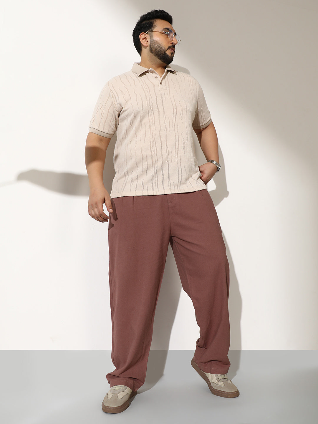 Linen-Blend Pleated Trousers