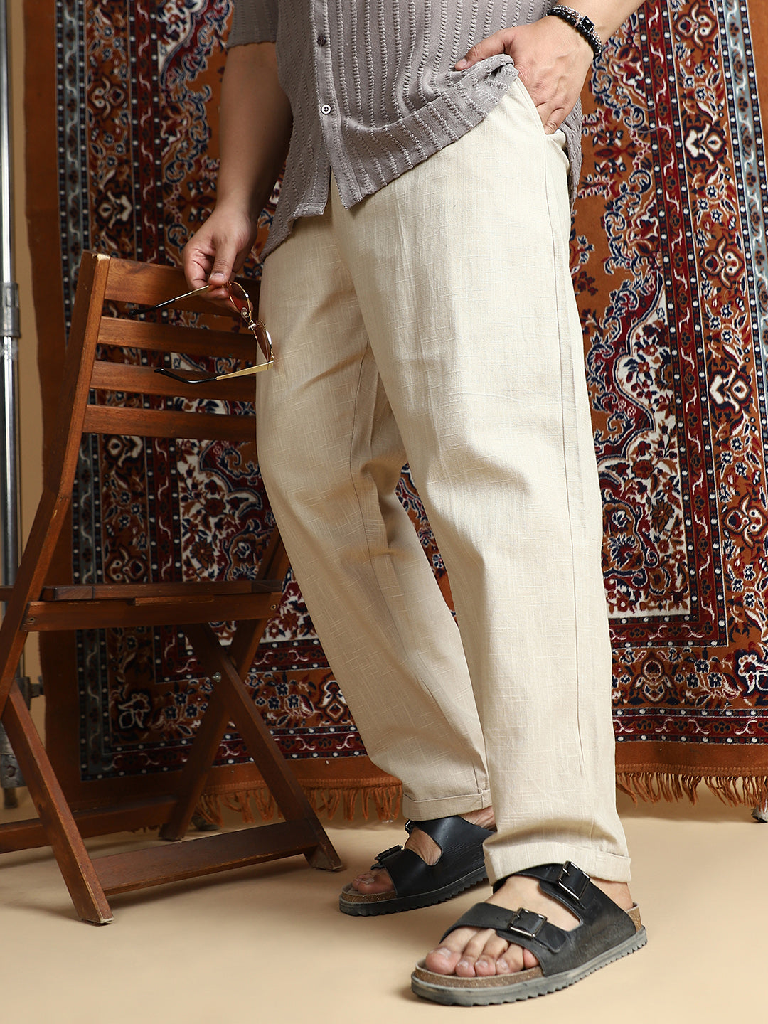 Linen-Blend Cuffed Trousers
