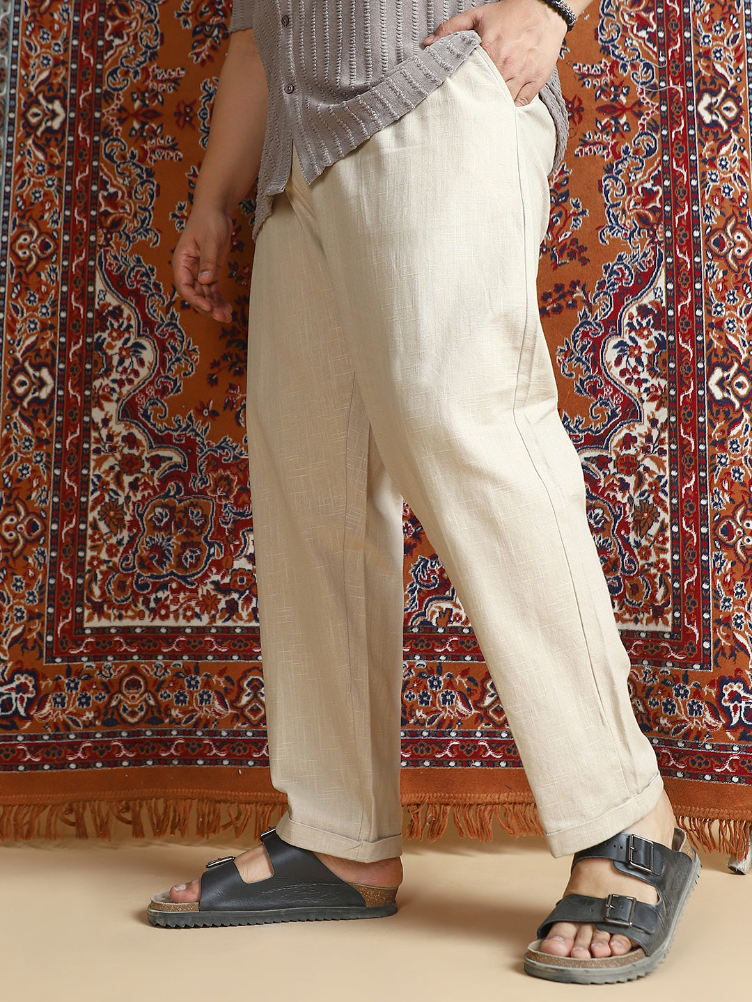 Linen-Blend Cuffed Trousers