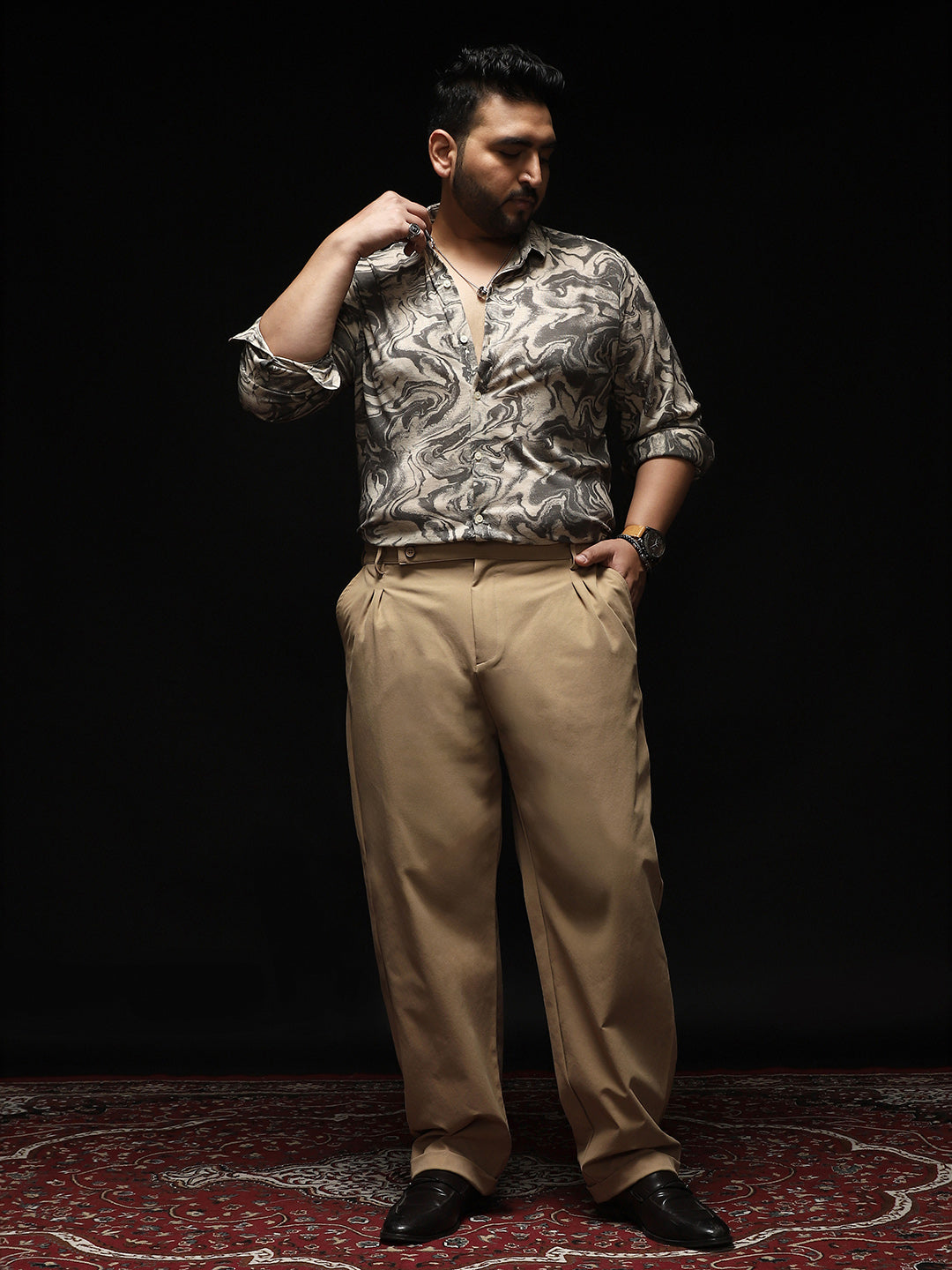 Extended-Waistband Pleated Trousers