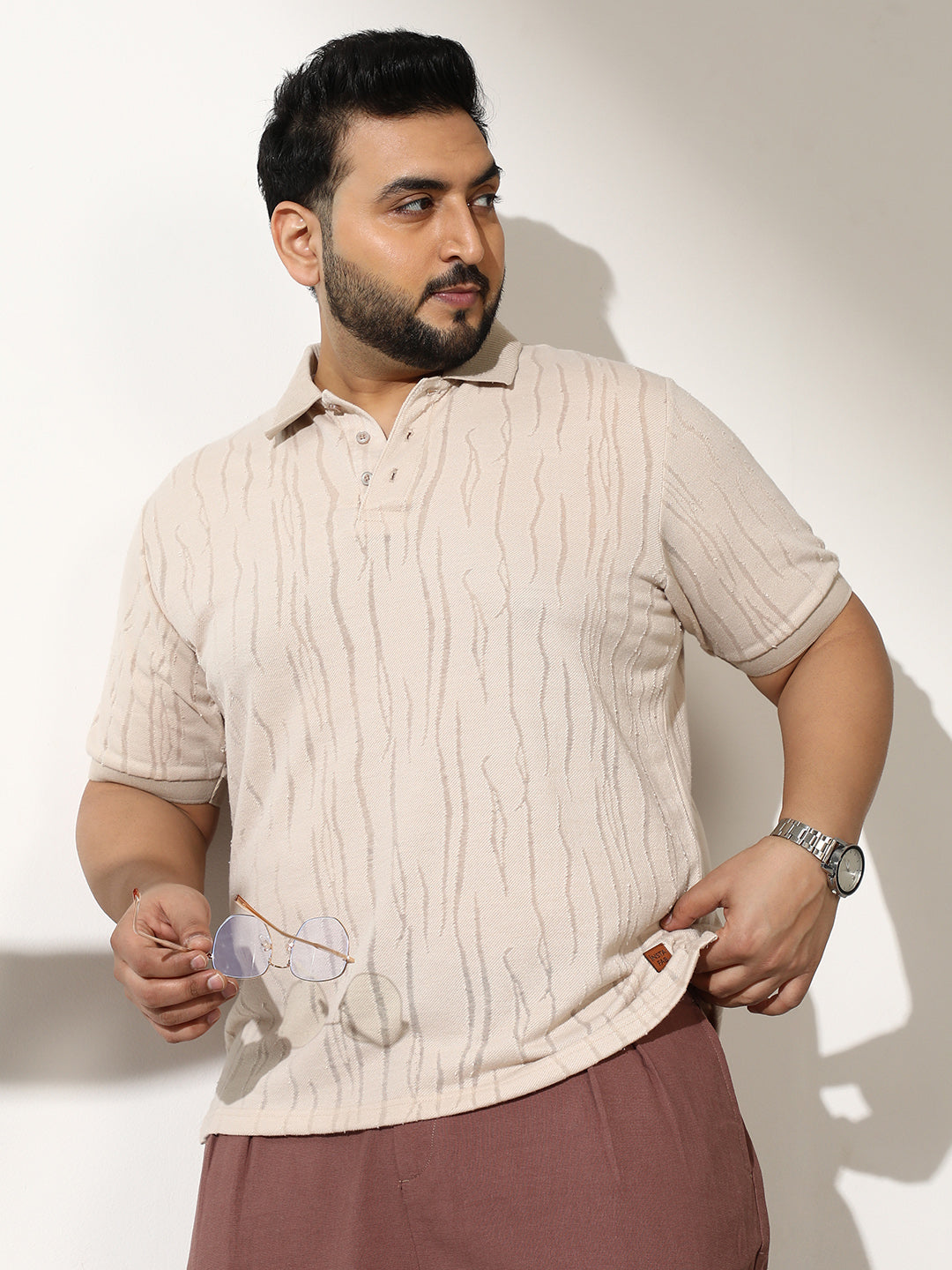 Crevice-Jacquard Polo T-Shirt