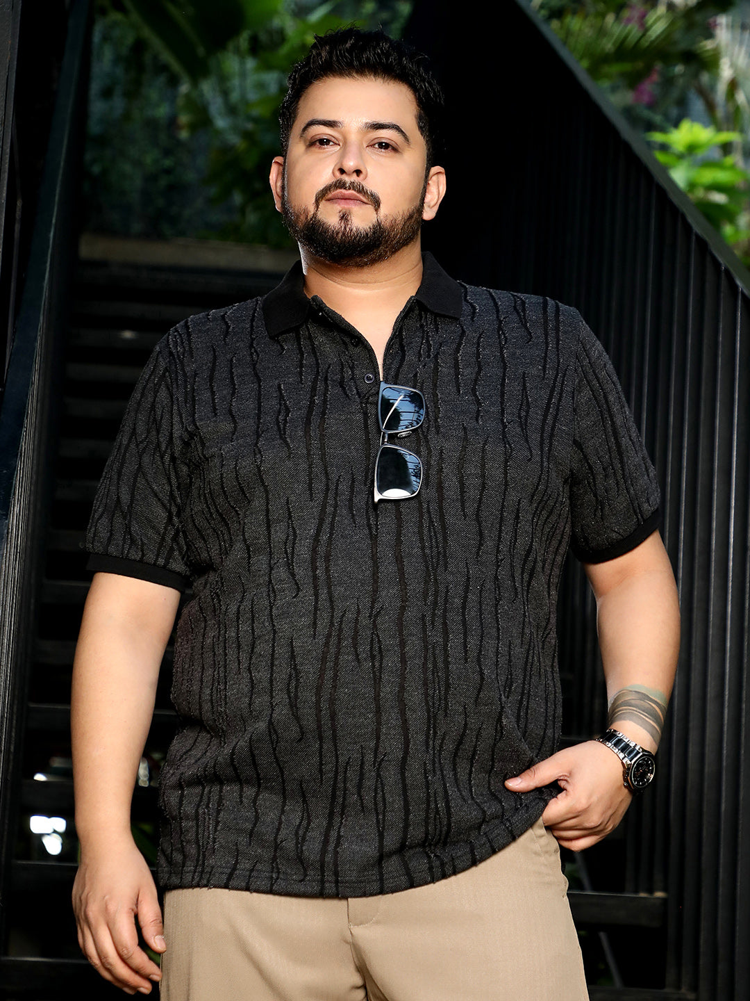 Crevice-Jacquard Polo T-Shirt