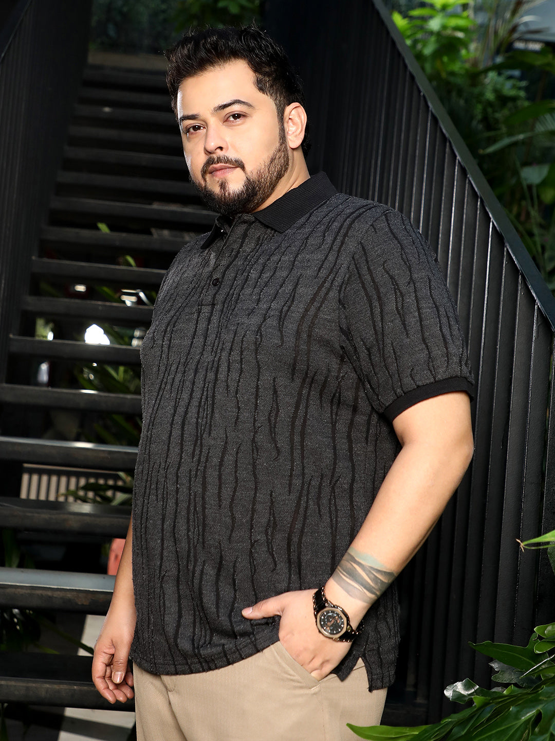 Crevice-Jacquard Polo T-Shirt