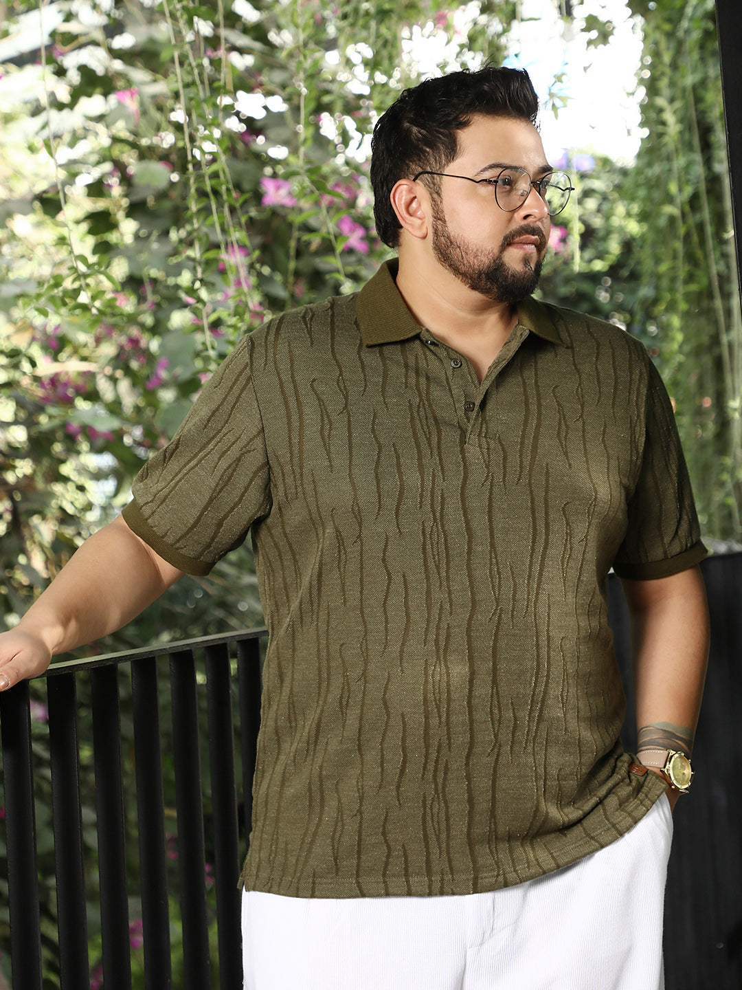 Crevice-Jacquard Polo T-Shirt