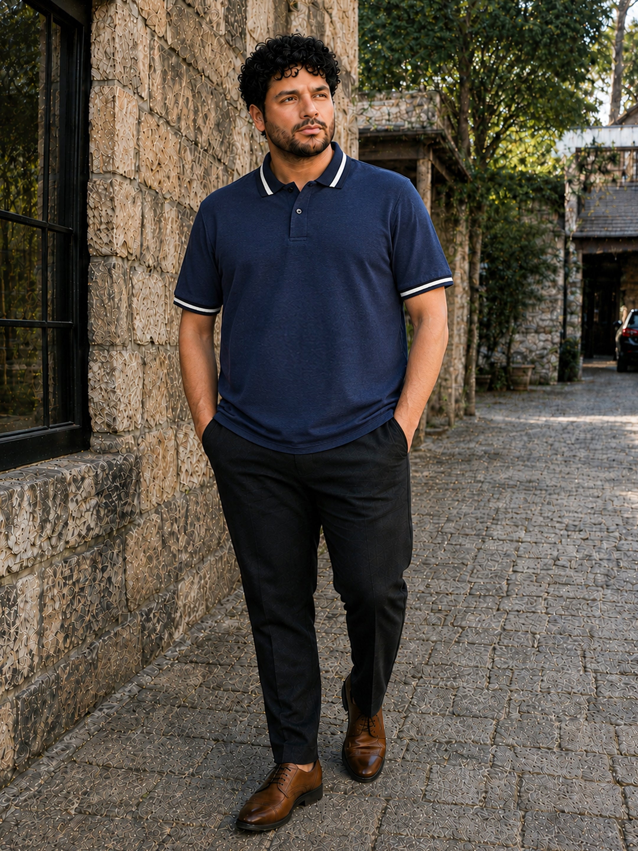 Jacquard Knit Polo T-Shirt
