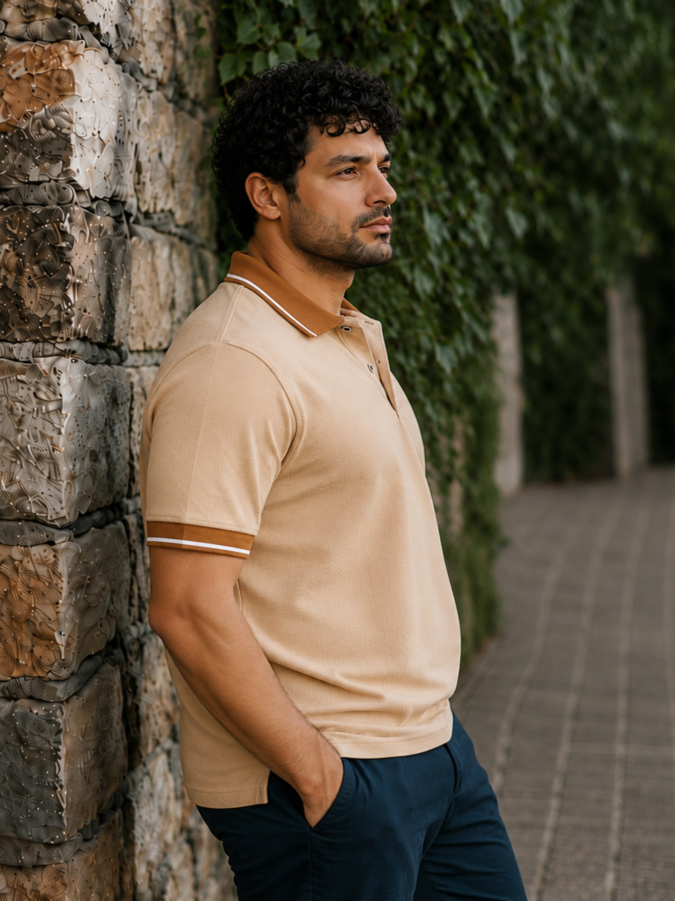Textured Waffle Knit Polo T-Shirt