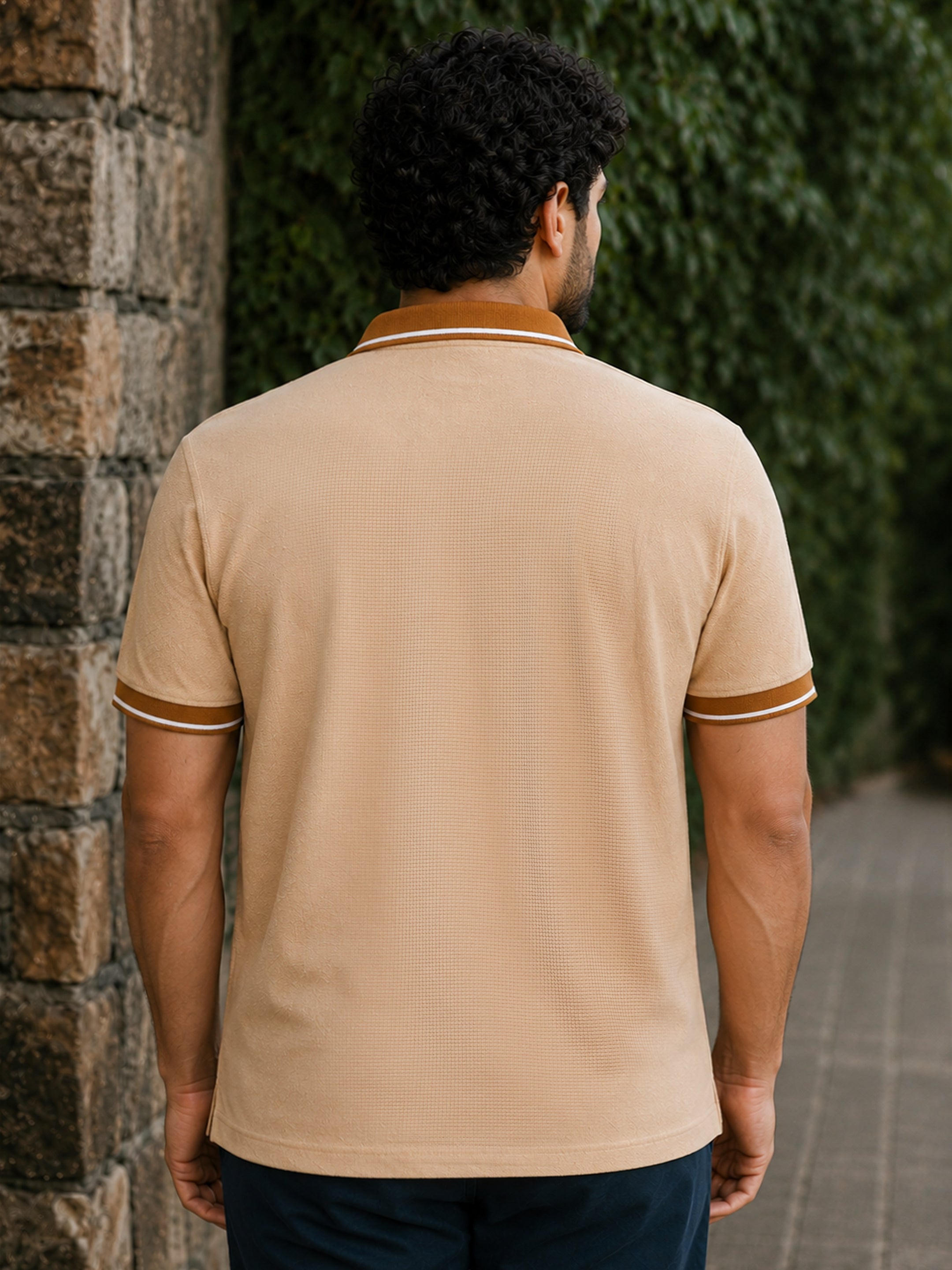 Textured Waffle Knit Polo T-Shirt