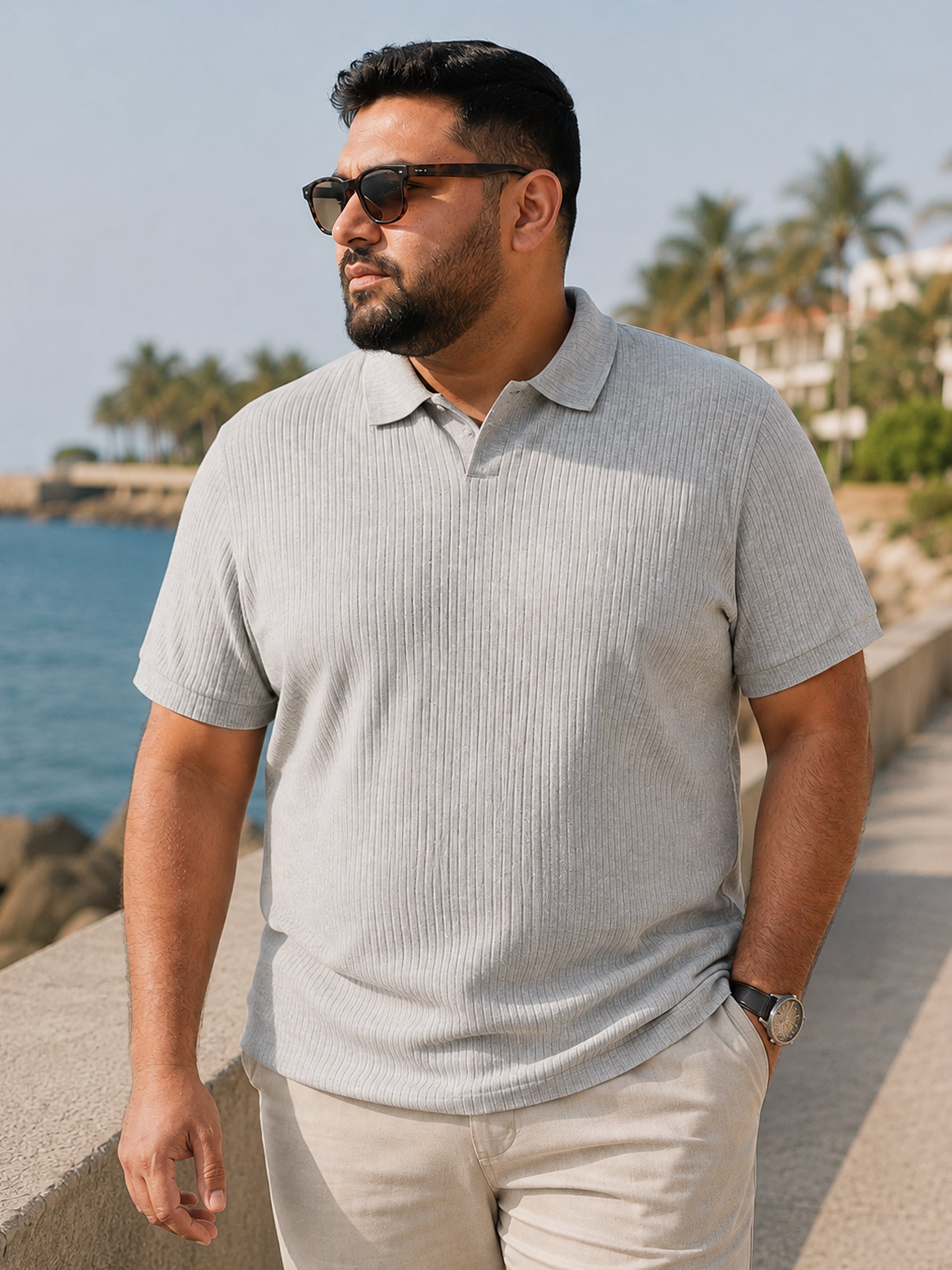 Instafab Plus Men's Grey Ribbed Regular Fit Polo - view 2