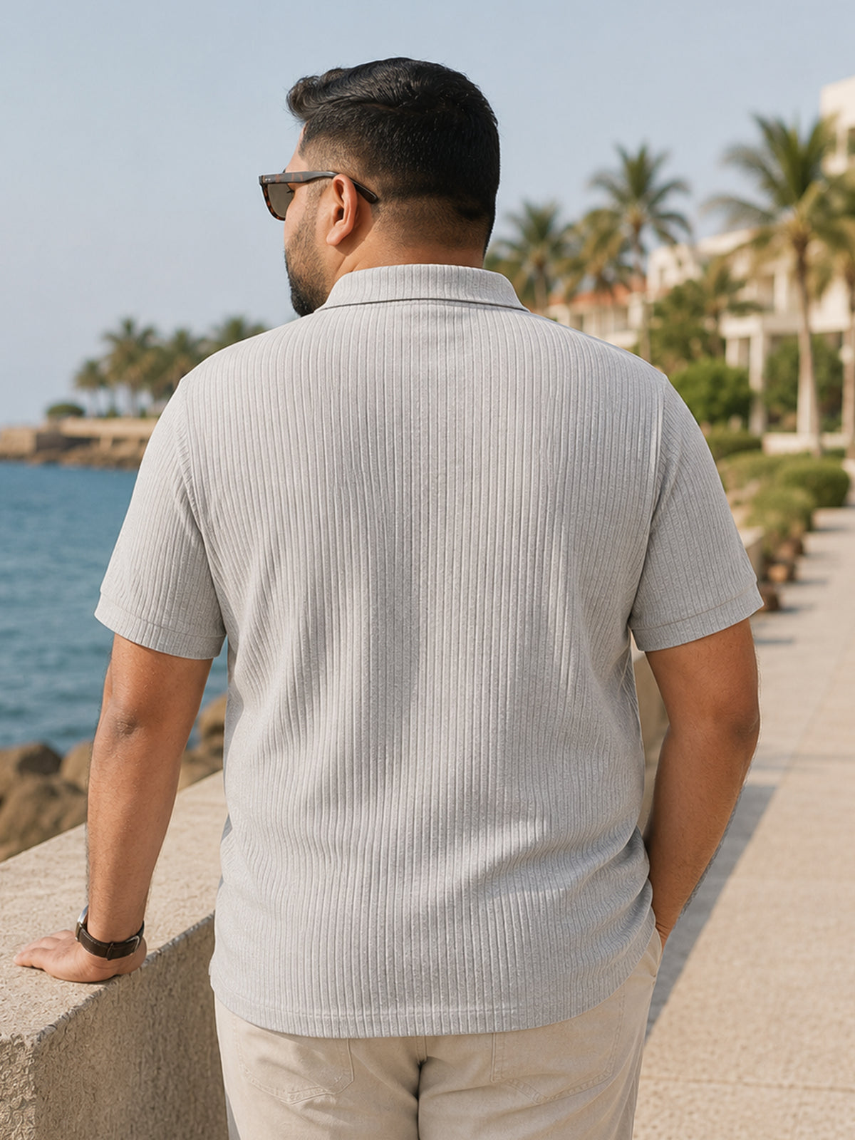 Instafab Plus Men's Grey Ribbed Regular Fit Polo - view 4