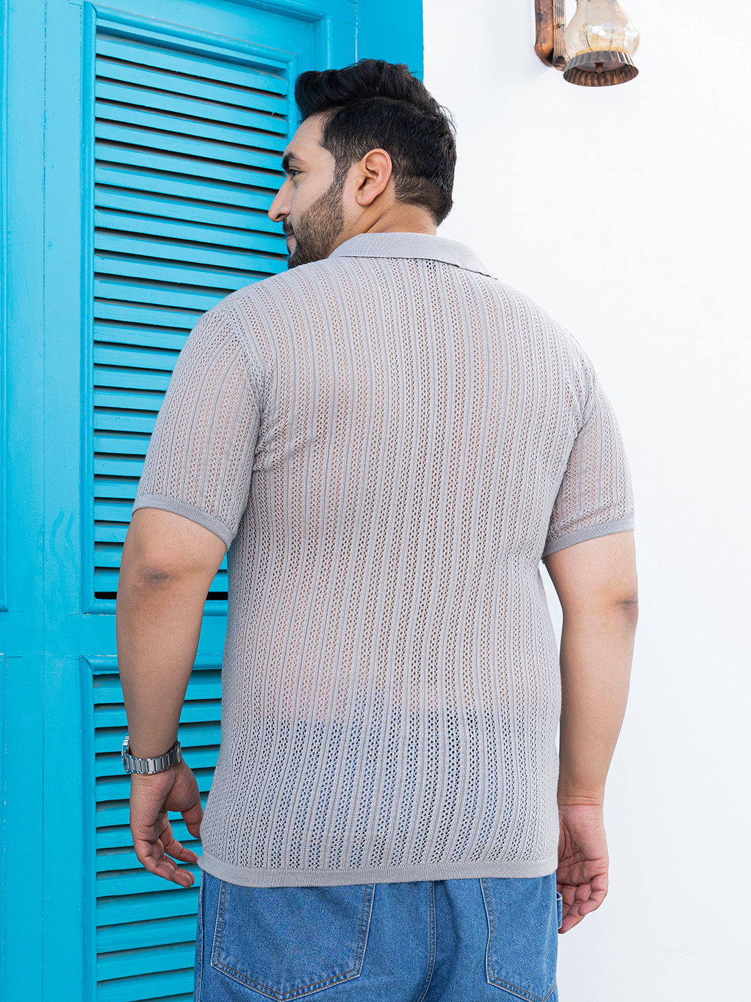 Stripe-Textured Polo T-Shirt