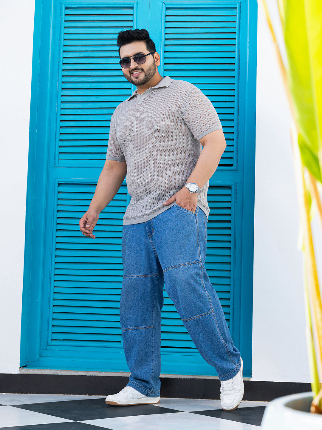 Stripe-Textured Polo T-Shirt