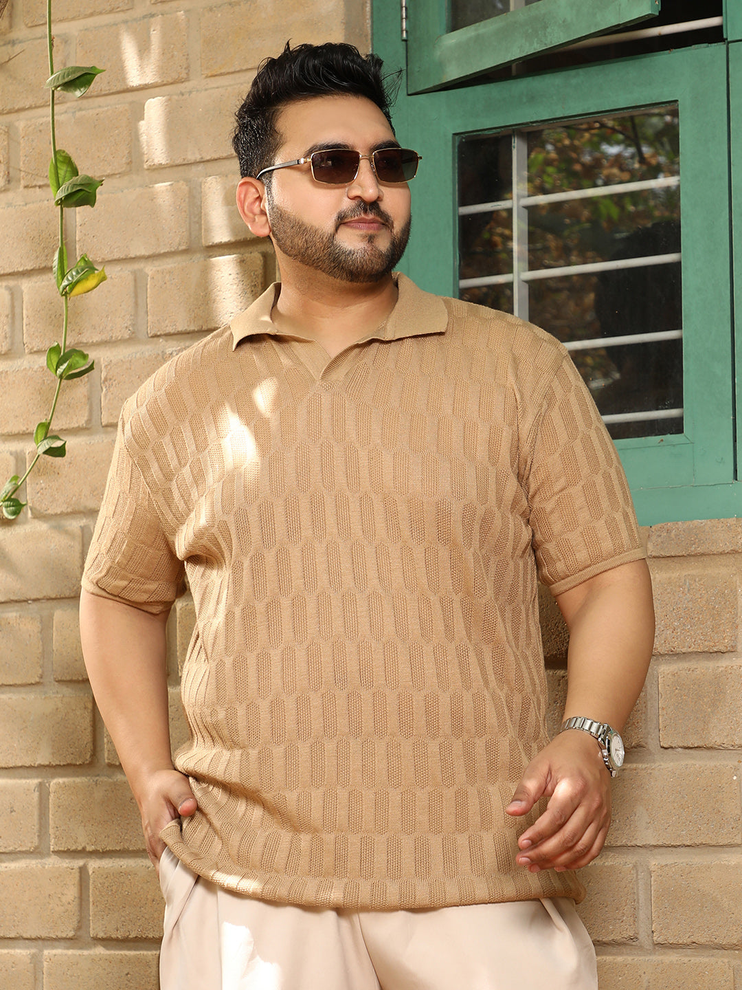 Honeycomb-Textured Polo T-Shirt