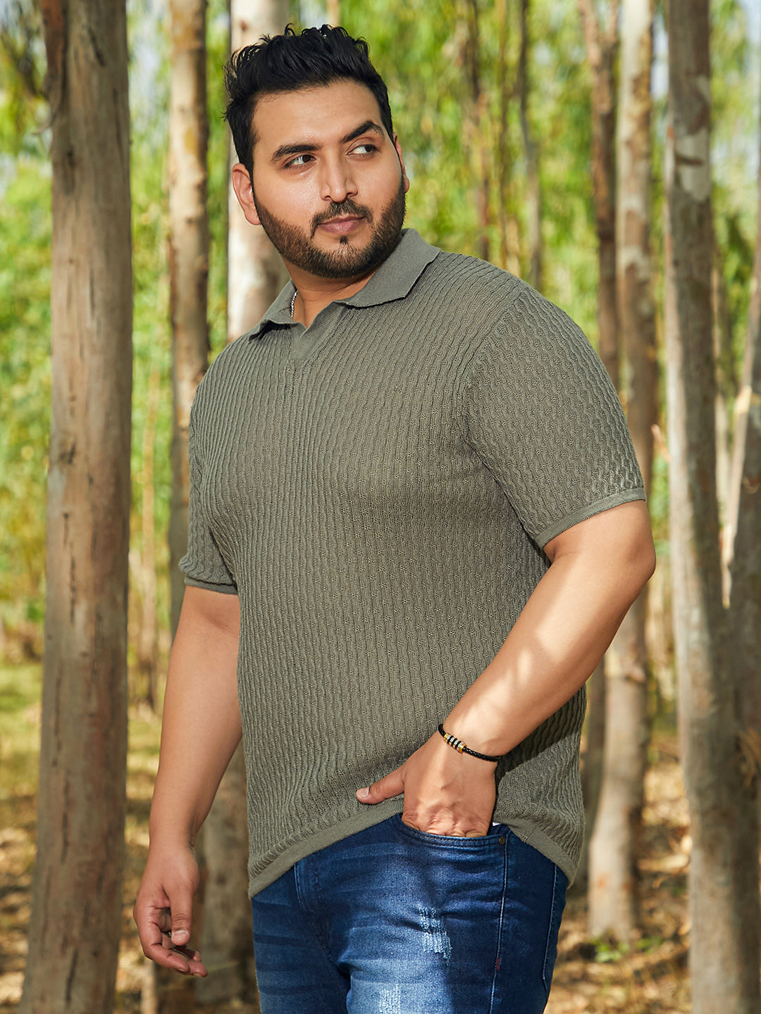 Swirl-Textured Polo T-Shirt