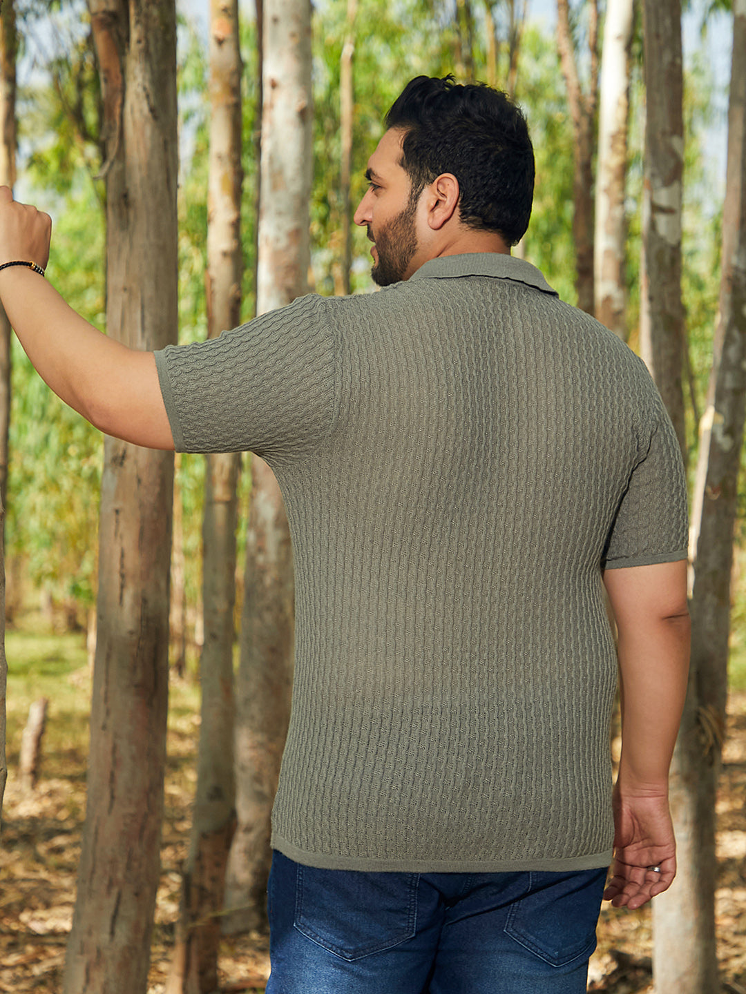 Swirl-Textured Polo T-Shirt