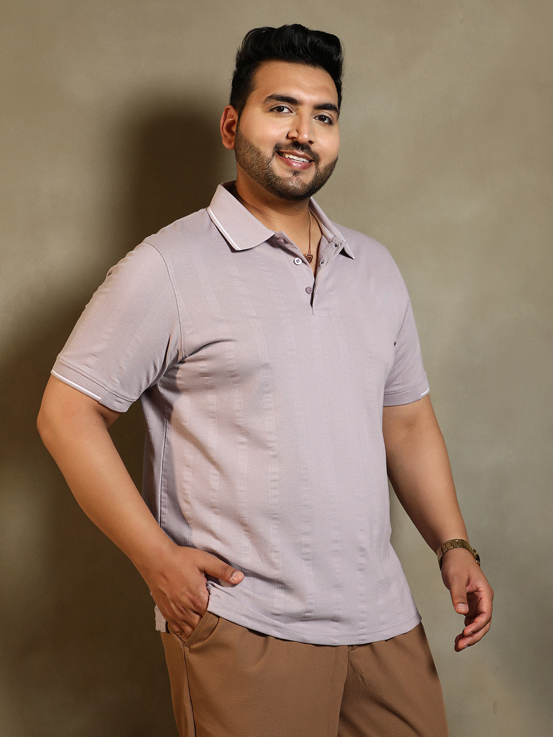 Parallel-Texture Polo T-Shirt