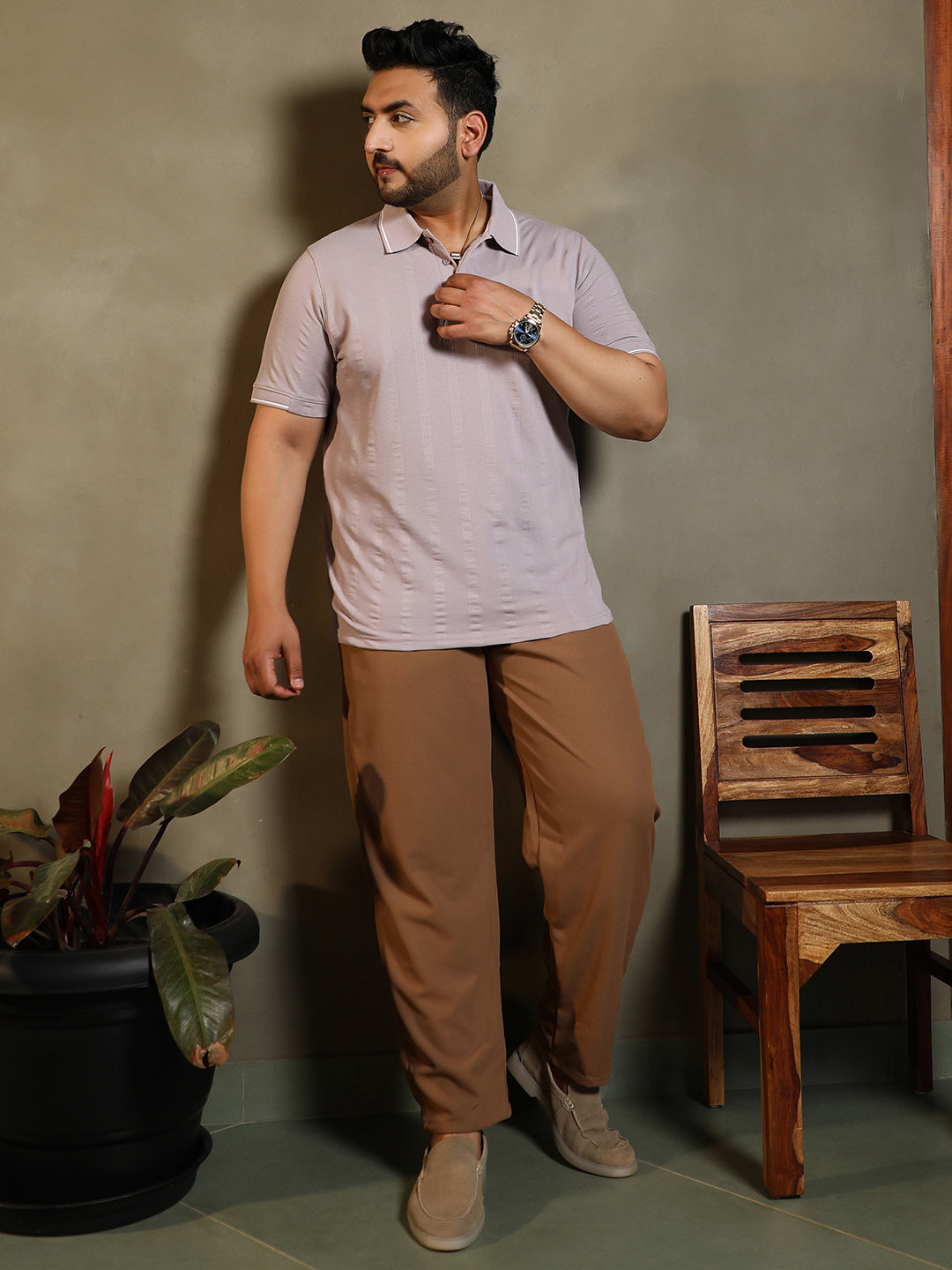 Parallel-Texture Polo T-Shirt