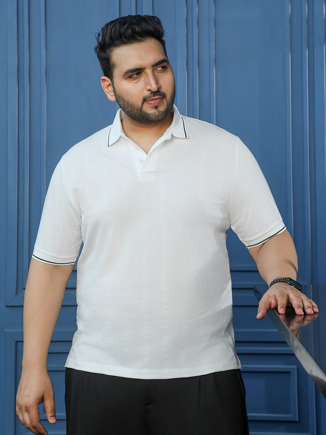 White Self Design T-Shirt