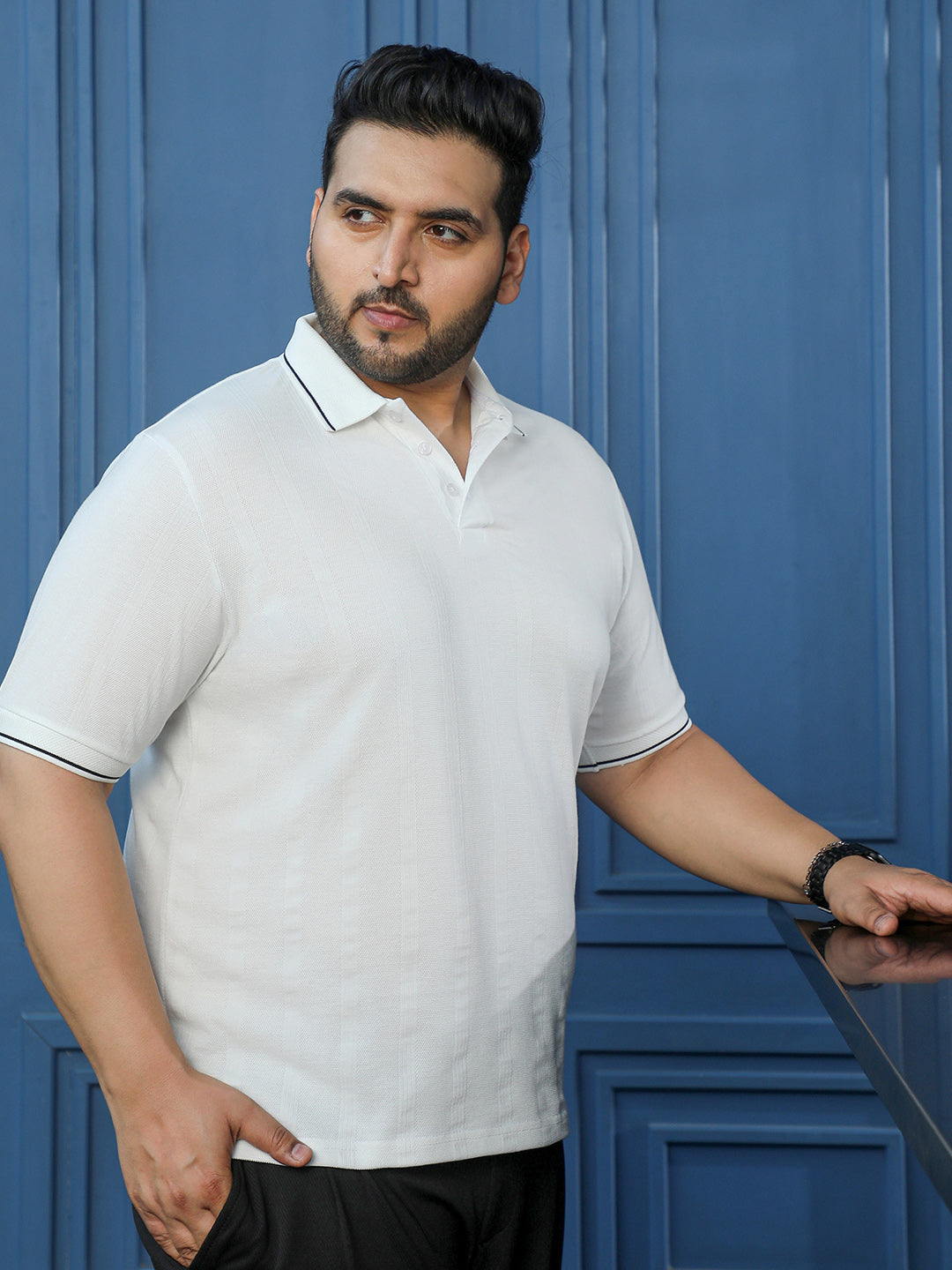 White Self Design T-Shirt