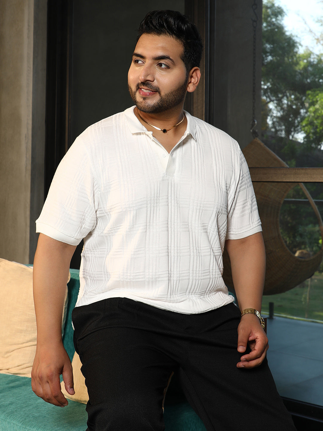 Intertwine-Textured Polo T-Shirt