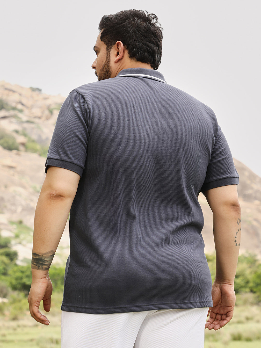 Solid Waffle Half-Zip Polo T-Shirt