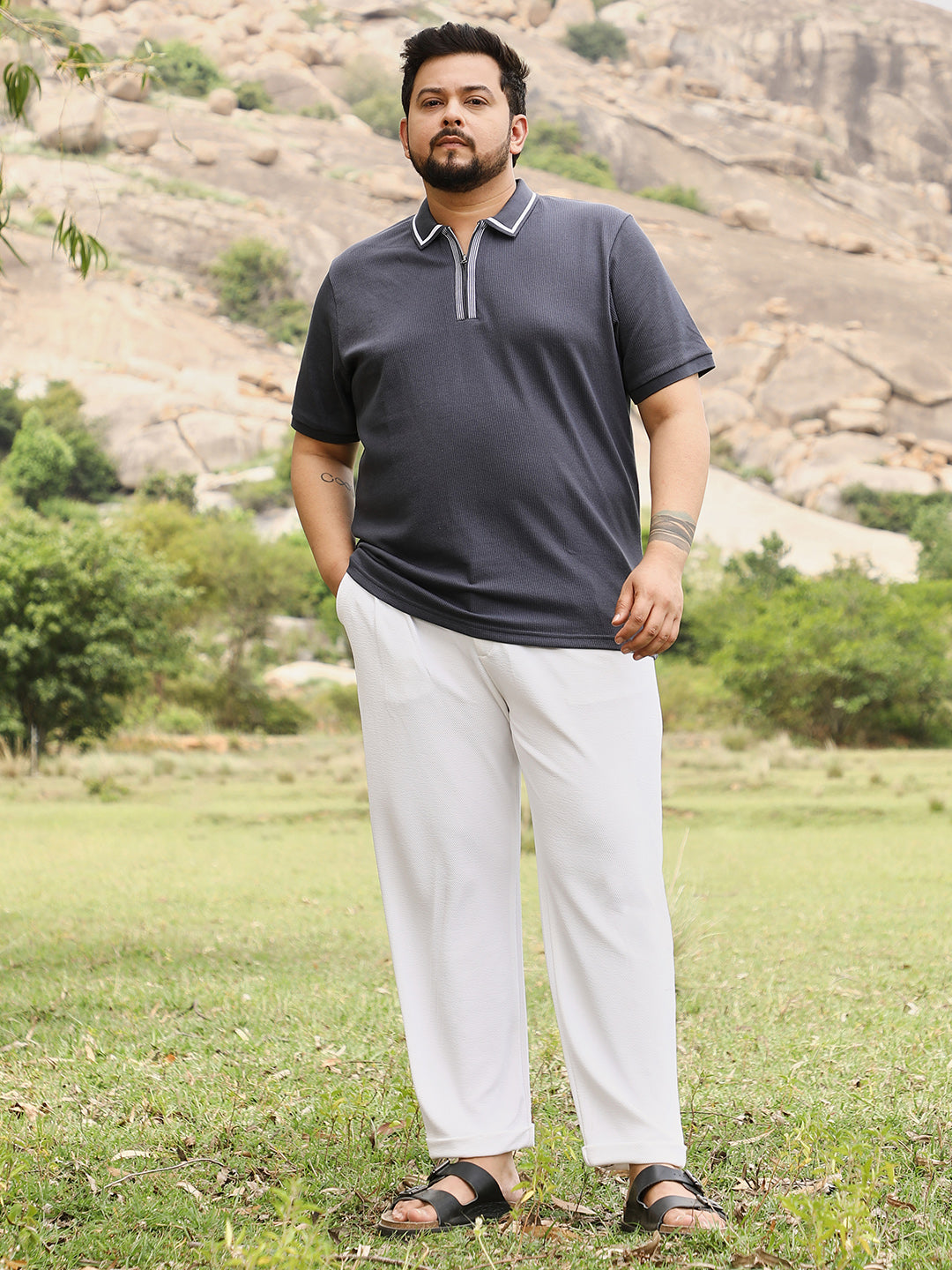 Solid Waffle Half-Zip Polo T-Shirt
