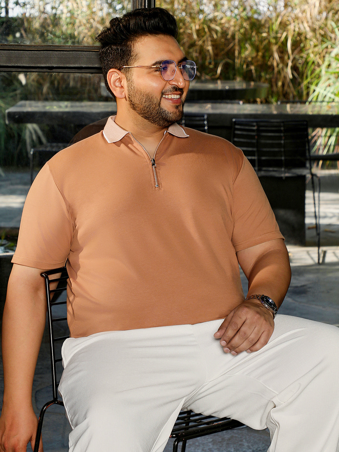 Tan Solid T-Shirt