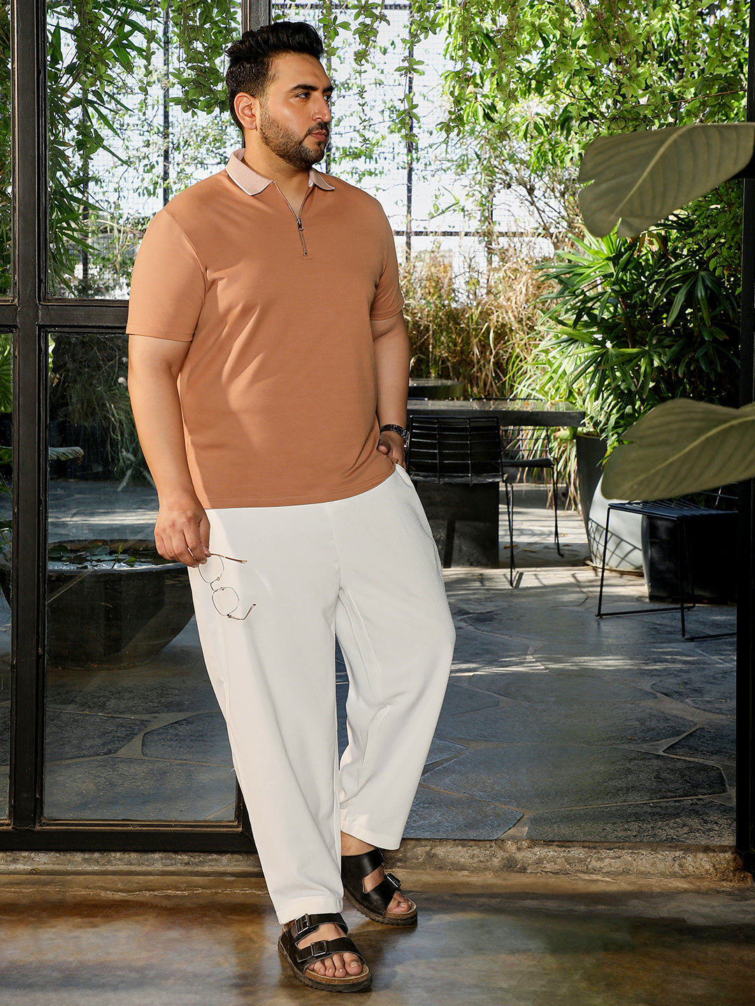Tan Solid T-Shirt