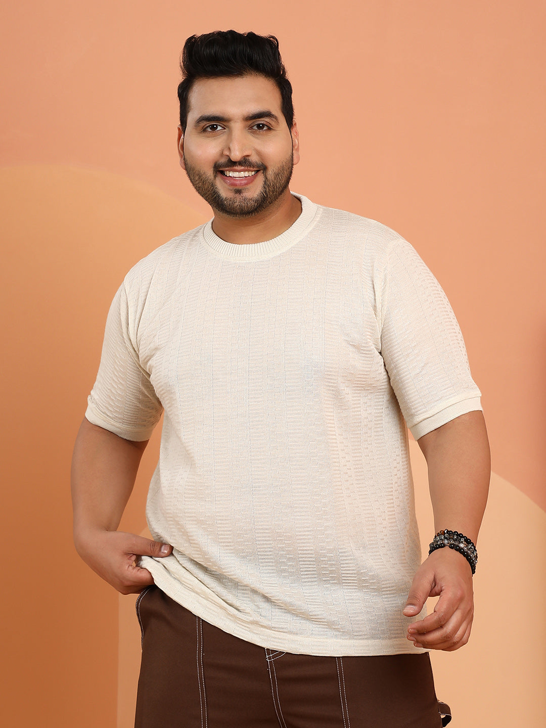Dash-Ribbed Knit T-Shirt