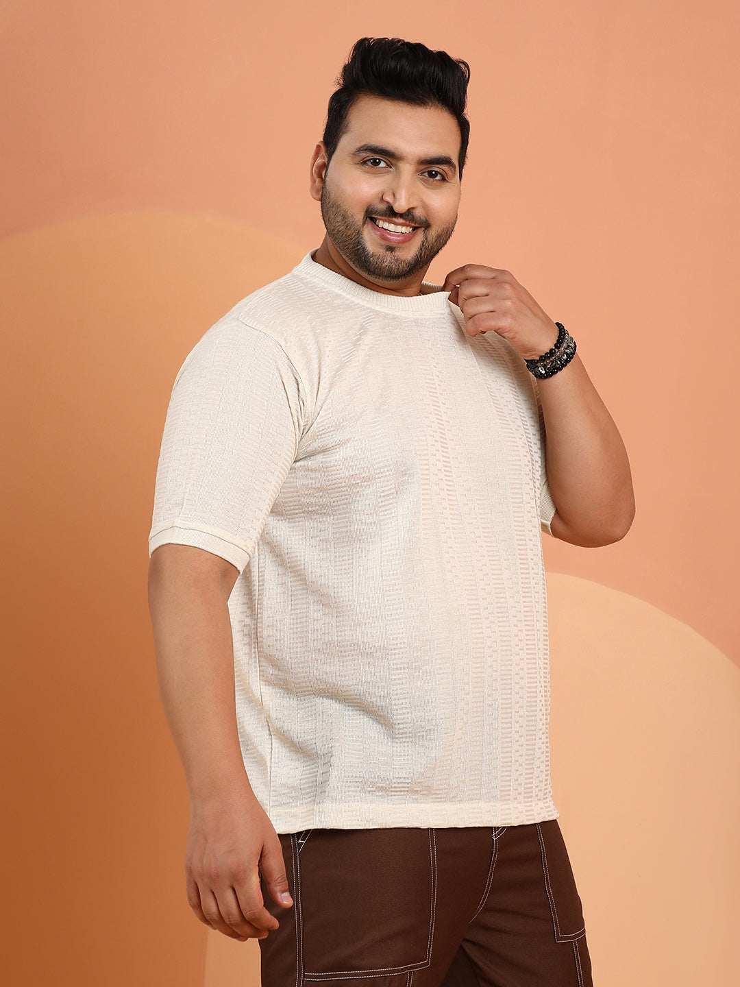 Dash-Ribbed Knit T-Shirt