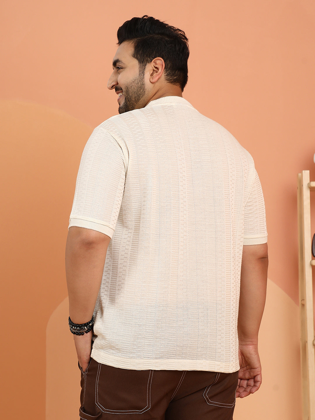 Dash-Ribbed Knit T-Shirt