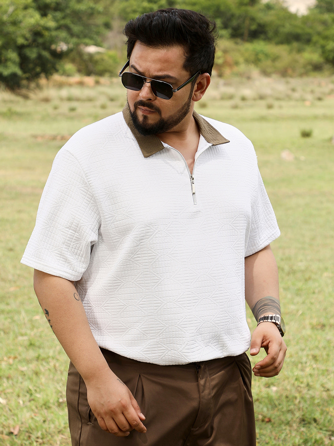 Oblique-Block Polo T-Shirt
