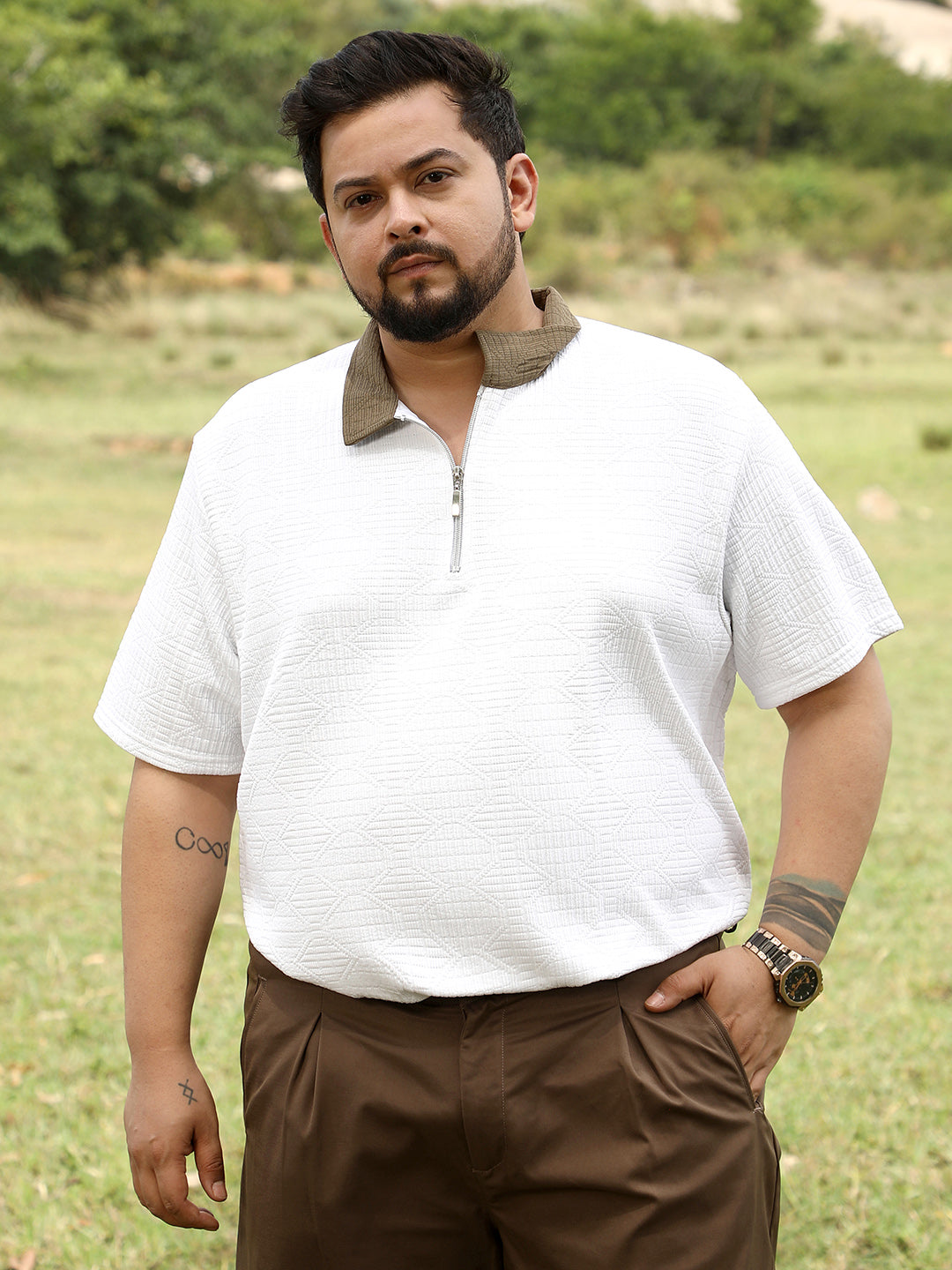 Oblique-Block Polo T-Shirt