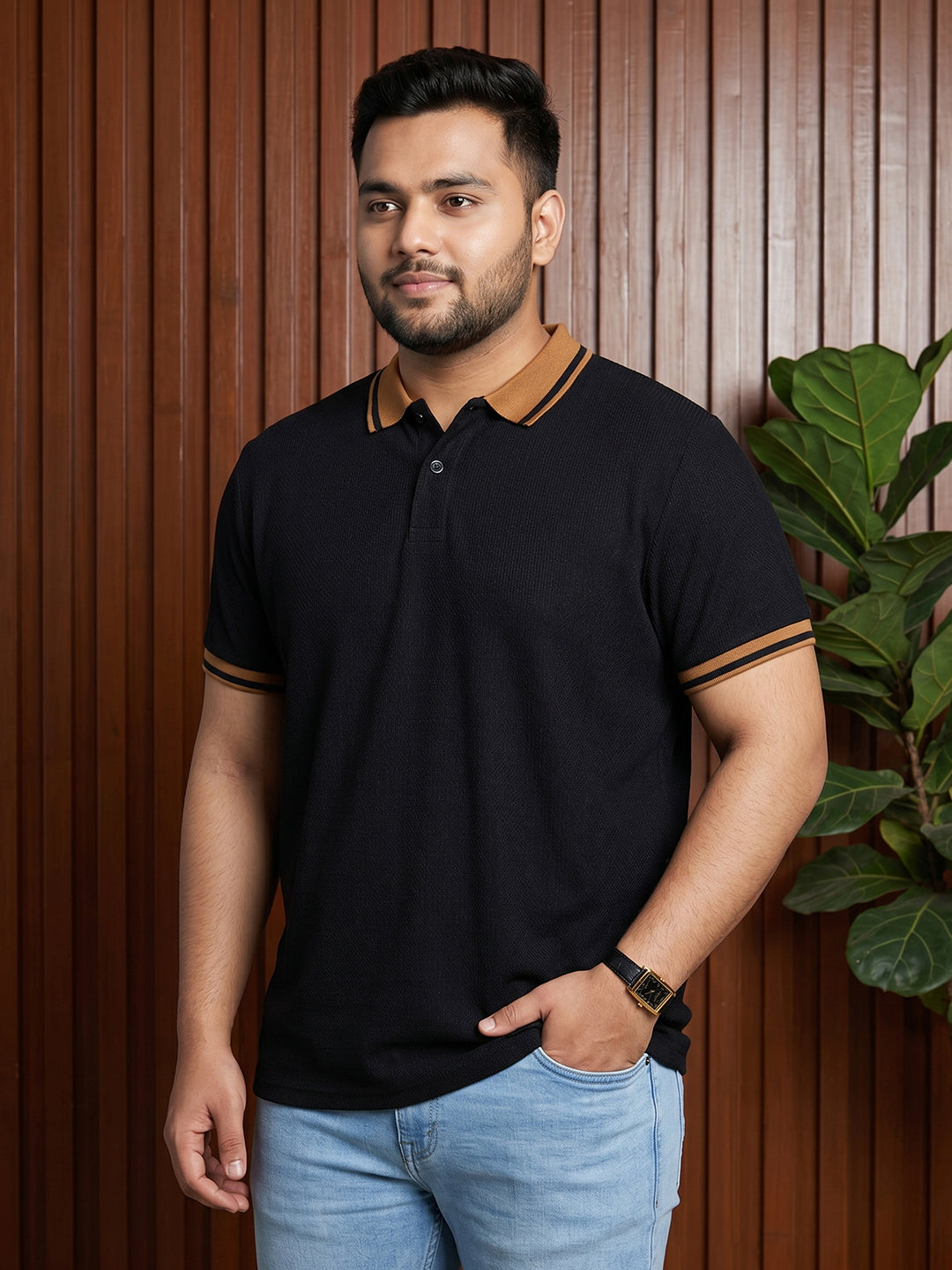 Black Solid Polo T-Shirt