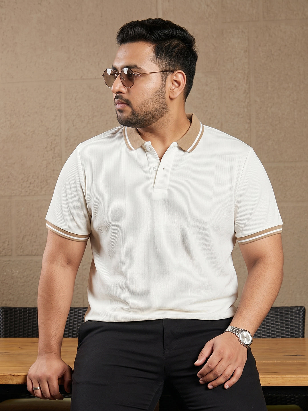 Off White Solid Polo T-Shirt