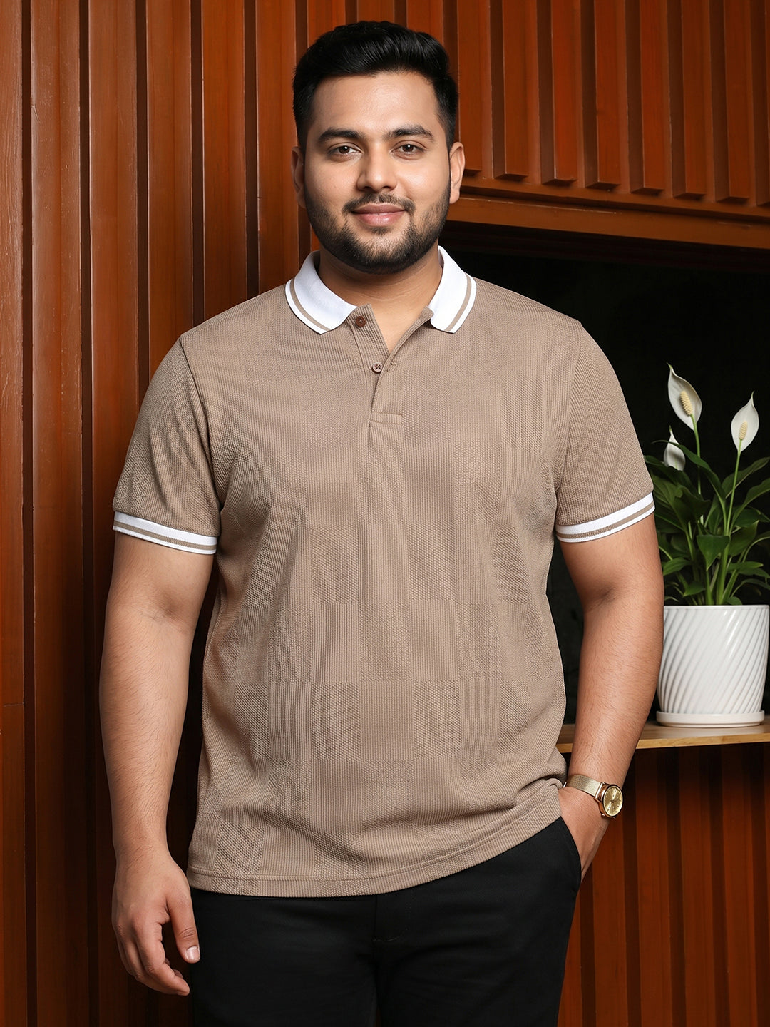 Beige Solid Polo T-Shirt