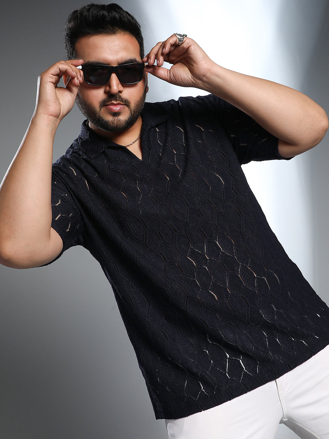 Honeycomb-Knit Polo T-Shirt