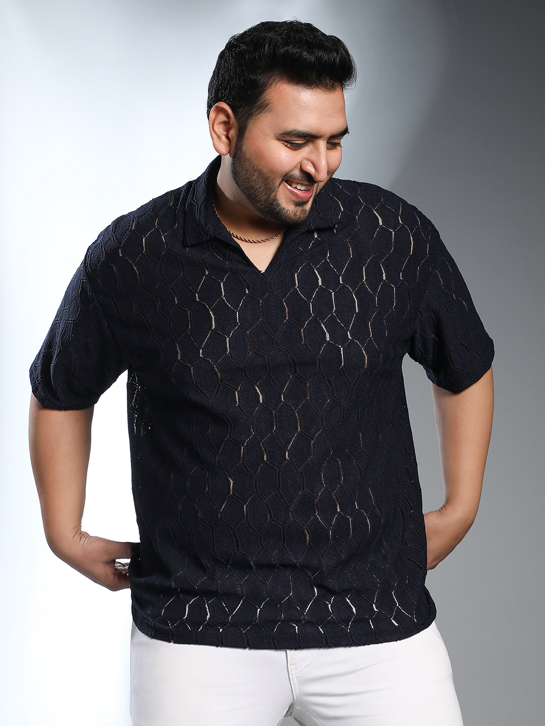 Honeycomb-Knit Polo T-Shirt