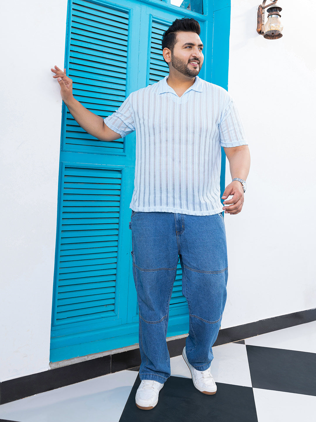 Duo-Striped Relaxed Polo T-Shirt