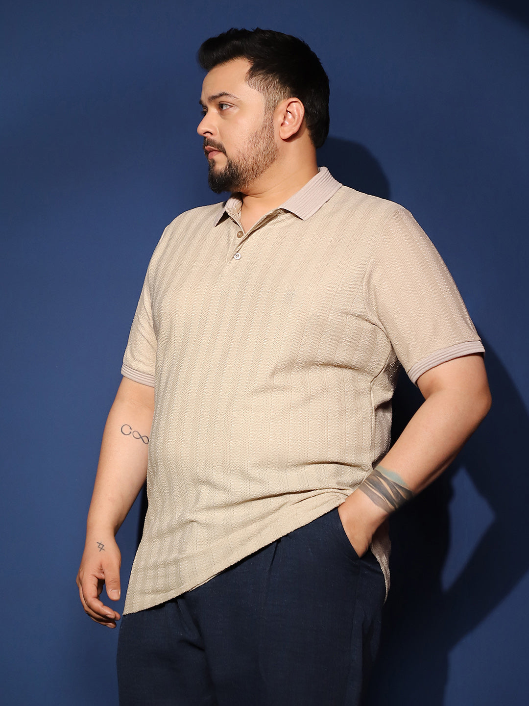 Texture-Lined Polo T-Shirt