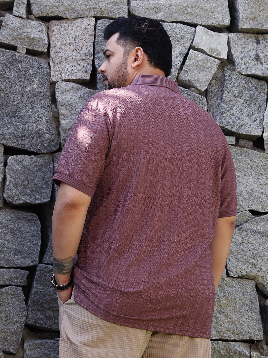 Texture-Lined Polo T-Shirt