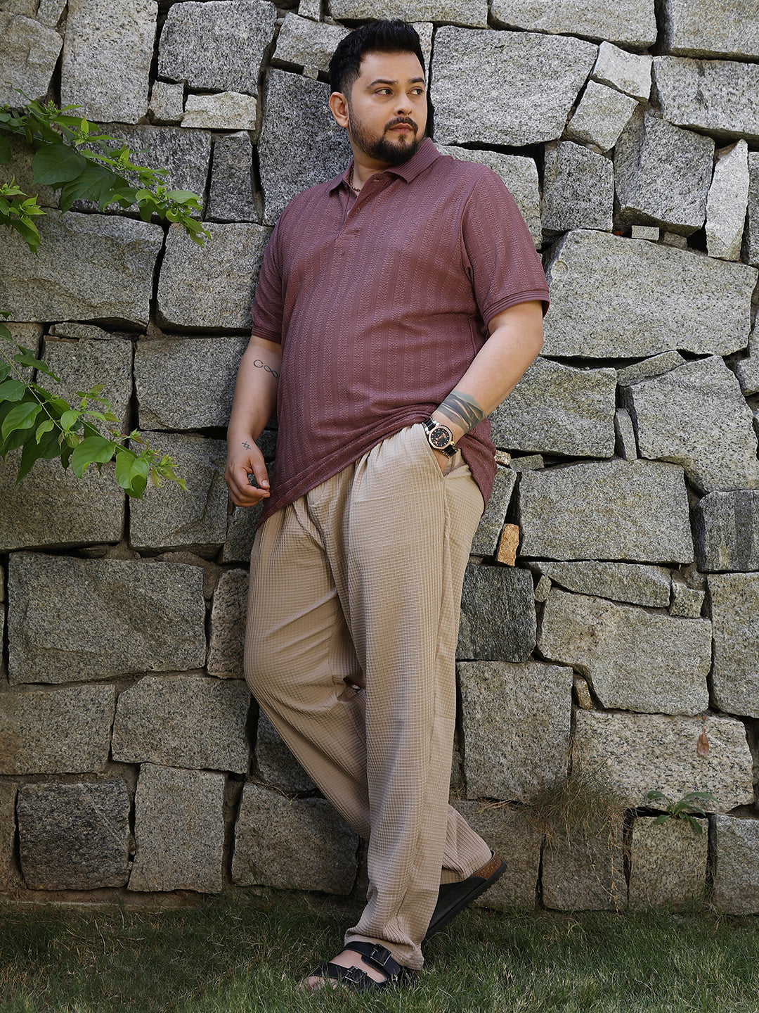 Texture-Lined Polo T-Shirt