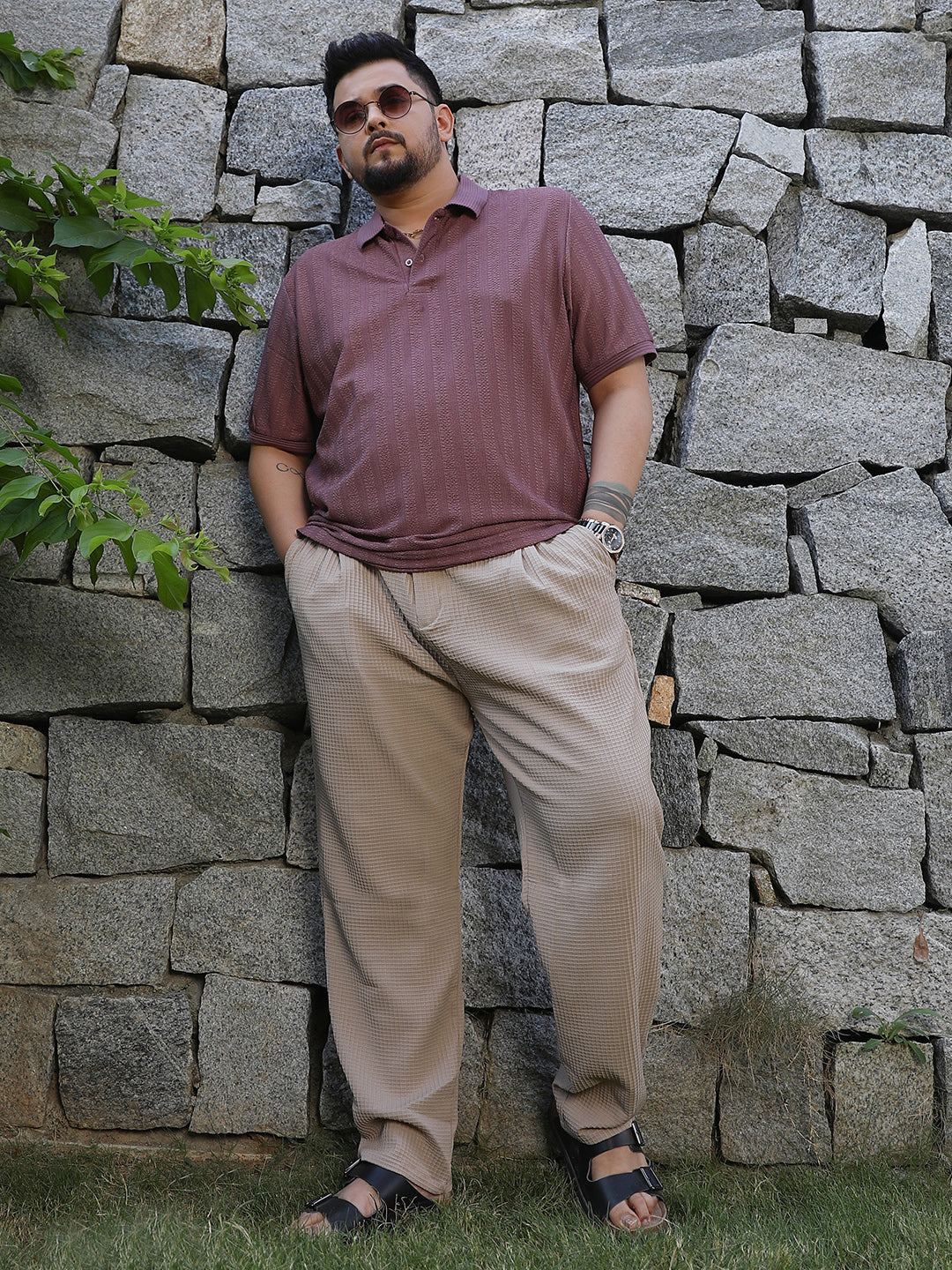 Texture-Lined Polo T-Shirt