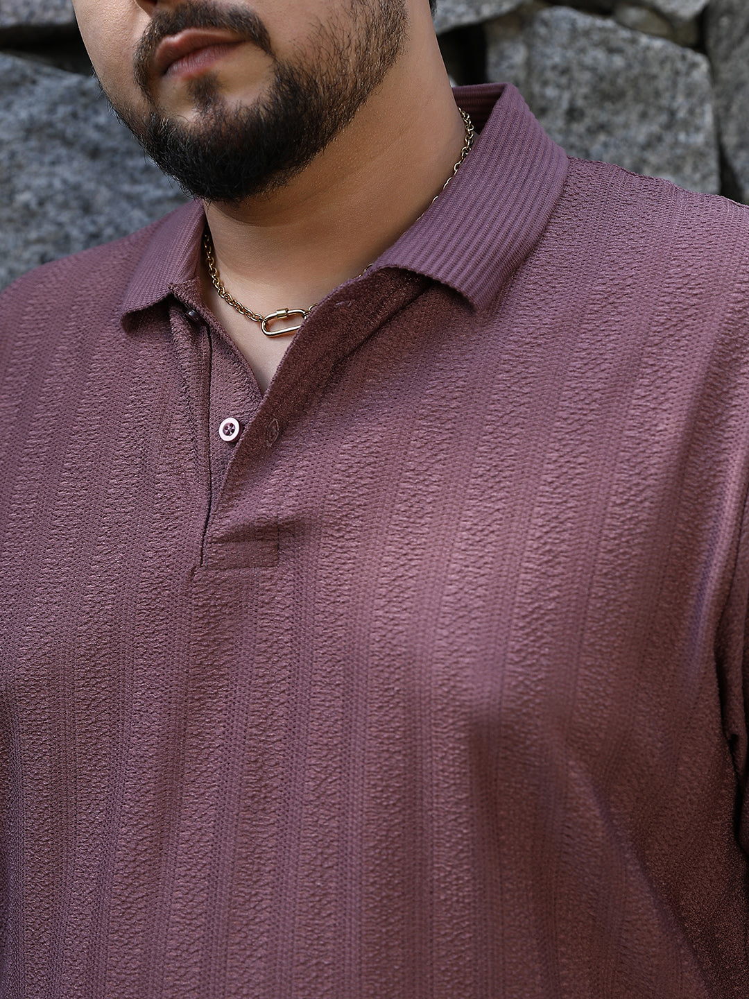 Texture-Lined Polo T-Shirt