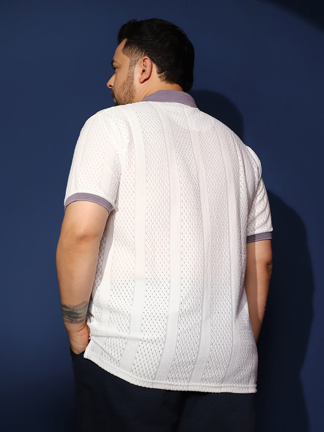 Contrast Open-Knit Polo T-Shirt