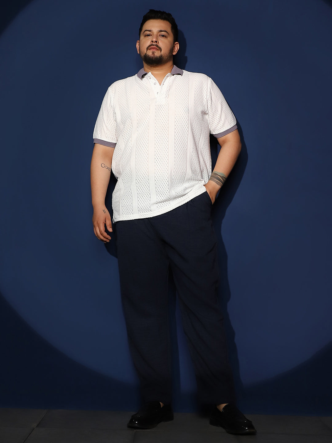 Contrast Open-Knit Polo T-Shirt