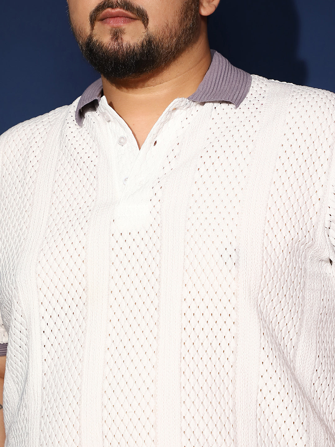 Contrast Open-Knit Polo T-Shirt