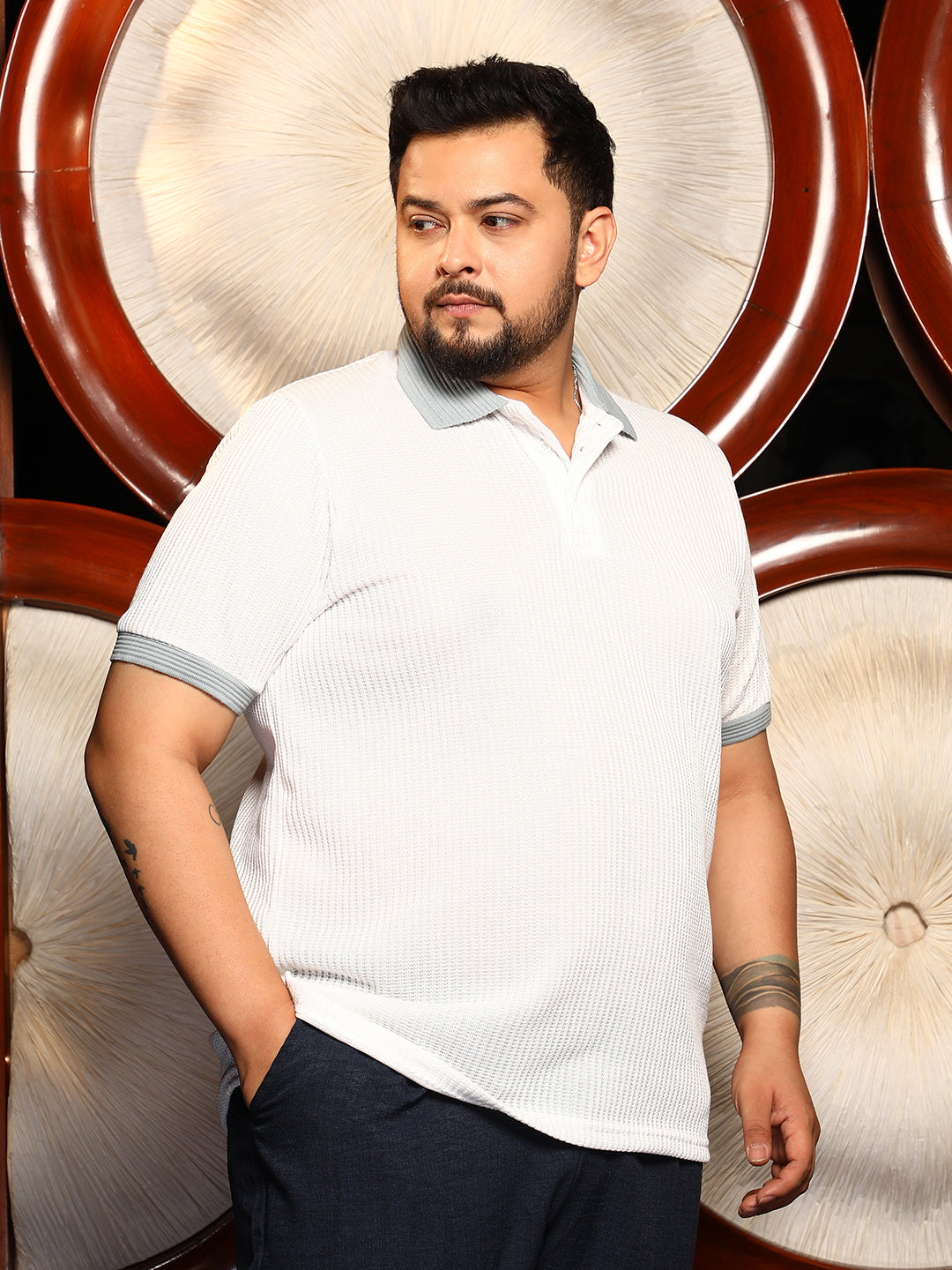 Contrast Ribbed Polo T-Shirt