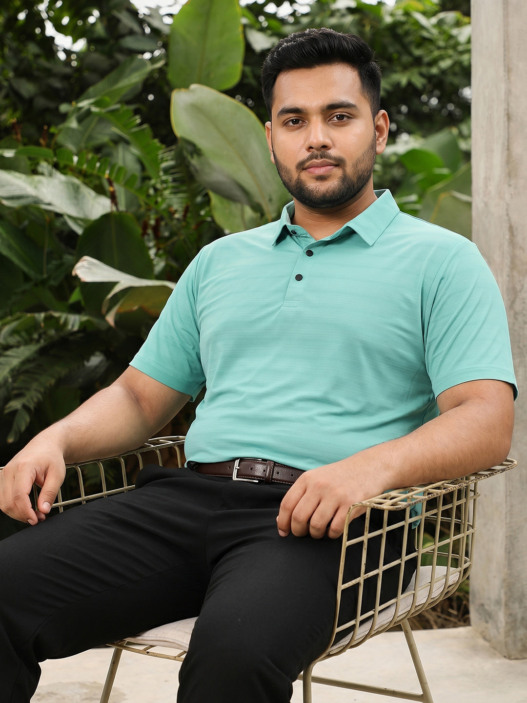 Sea Green Self Design T-Shirt