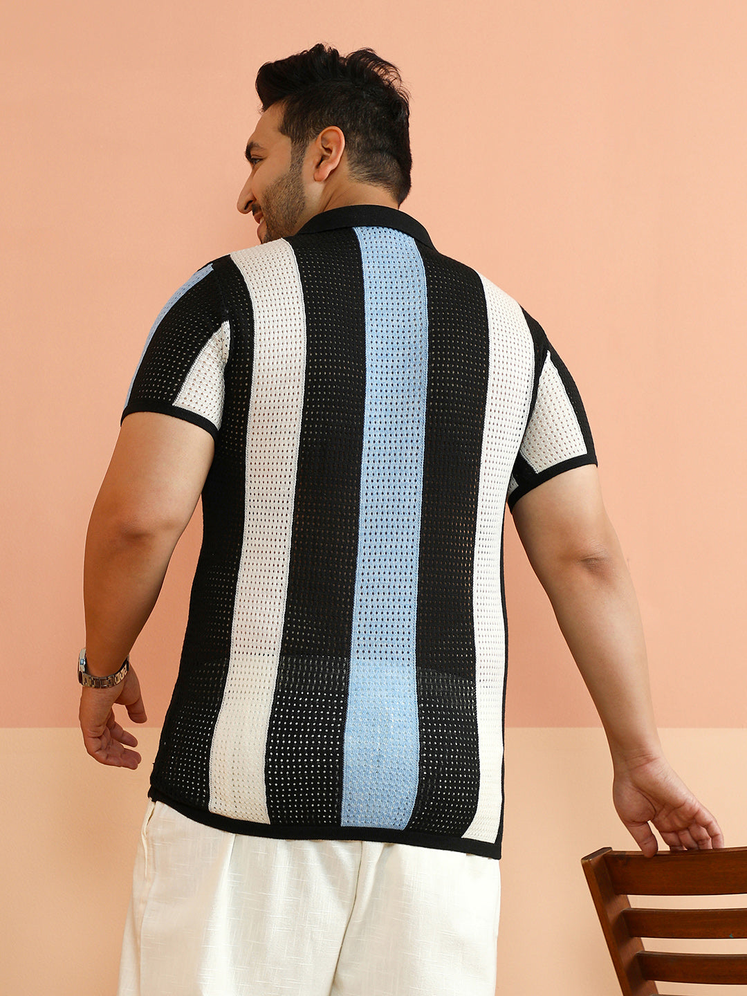 Panelled Open-Knit Polo T-Shirt