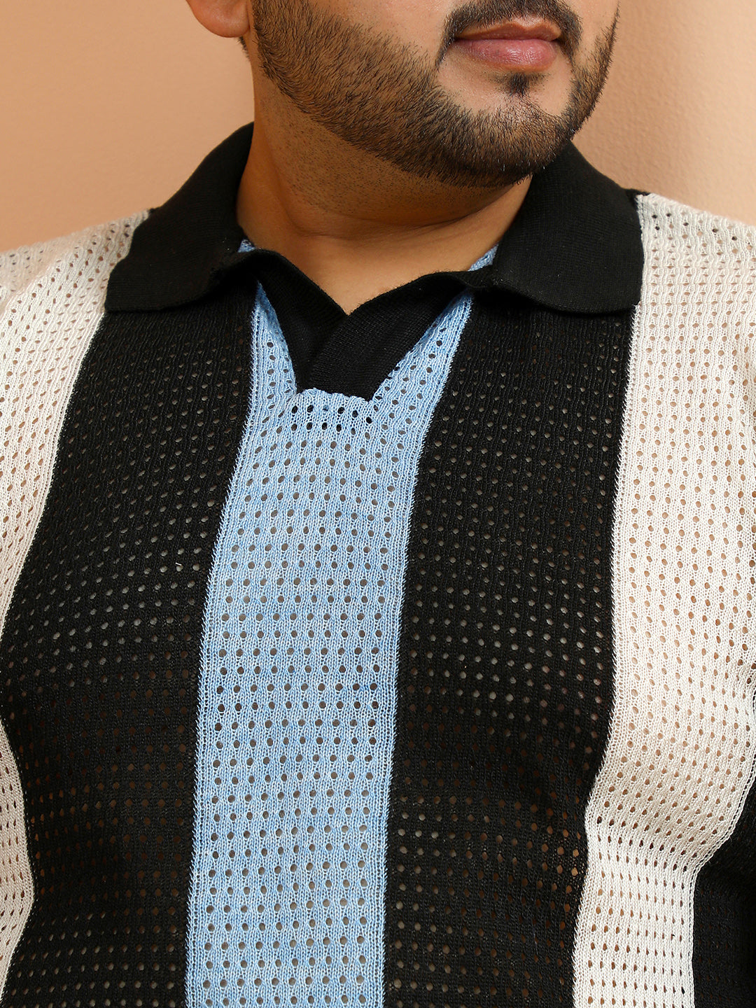 Panelled Open-Knit Polo T-Shirt